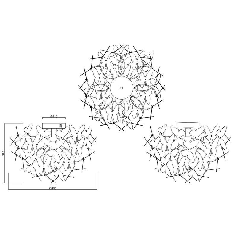 BUTTERFLY PLAFONIERA PER BAMBINI CON FARFALLE IN ACRILICO BIANCO O MULTICOLOR DIAMETRO 45 CM RL - Cristalensi Shop Online
