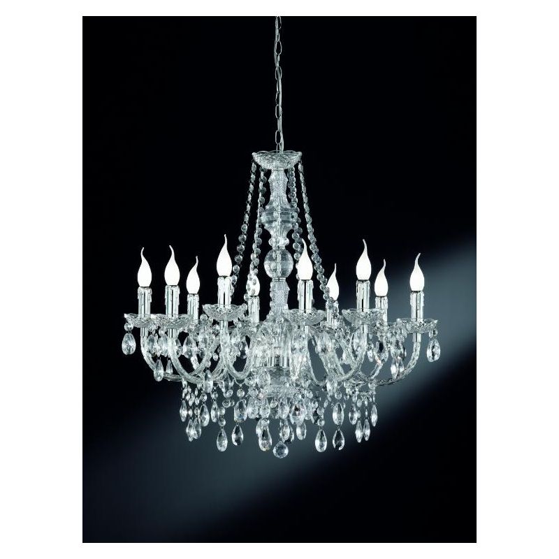 LUSTER LAMPADARIO A SOSPENSIONE 10 LUCI IN METALLO CROMO E ACRILICO TRASPARENTE D76 CM STILE CLASSICO RL - Cristalensi Shop Onli