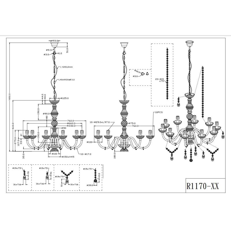 LUSTER LAMPADARIO A SOSPENSIONE 10 LUCI IN METALLO CROMO E ACRILICO TRASPARENTE D76 CM STILE CLASSICO RL - Cristalensi Shop Onli