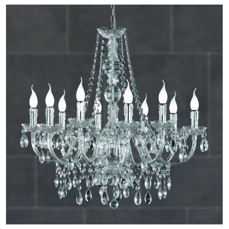 LUSTER LAMPADARIO A SOSPENSIONE 10 LUCI IN METALLO CROMO E ACRILICO TRASPARENTE D76 CM STILE CLASSICO RL - Cristalensi Shop Onli