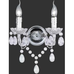 LUSTER APPLIQUE 2 LUCI IN METALLO CROMO E ACRILICO TRASPARENTE STILE CLASSICO LAMPADINE 2XE14 RL - Cristalensi Shop Online