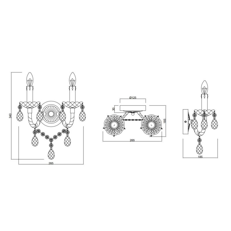 LUSTER APPLIQUE 2 LUCI IN METALLO CROMO E ACRILICO TRASPARENTE STILE CLASSICO LAMPADINE 2XE14 RL - Cristalensi Shop Online