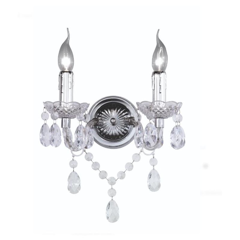 LUSTER APPLIQUE 2 LUCI IN METALLO CROMO E ACRILICO TRASPARENTE STILE CLASSICO LAMPADINE 2XE14 RL - Cristalensi Shop Online