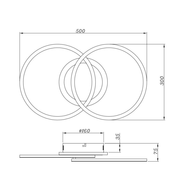 VENIDA PLAFONIERA 2 CERCHI FINITURA NERA O TITANIO LED 25W LUCE 3000K DIMMERABILE RL - Cristalensi Shop Online
