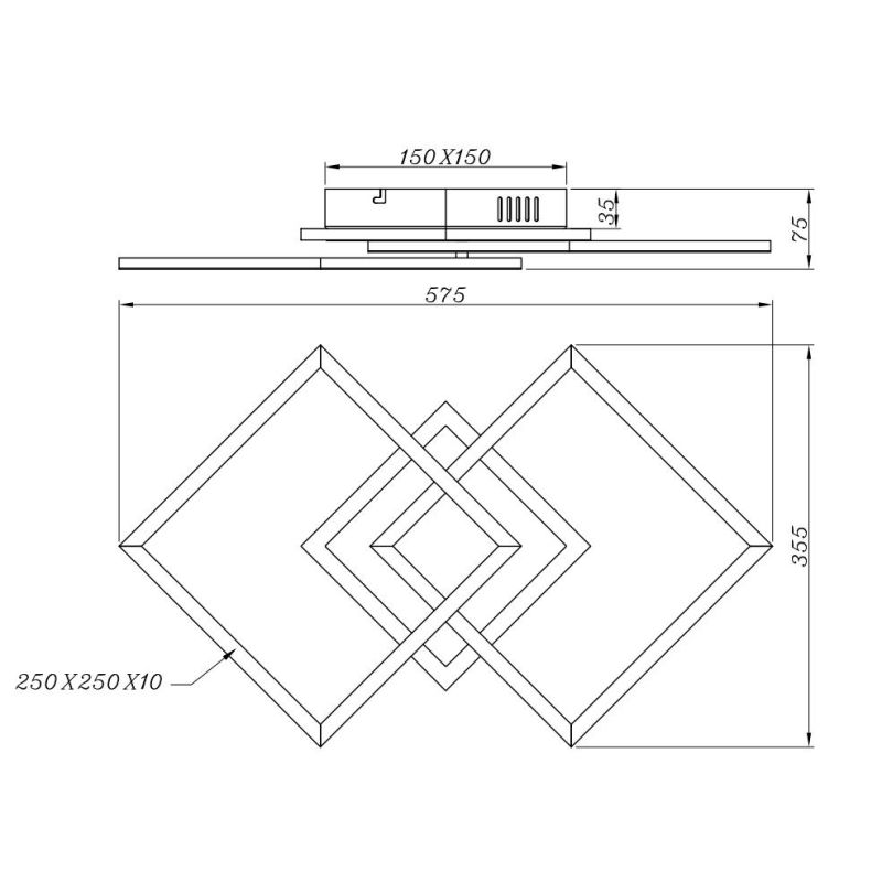 VENIDA PLAFONIERA 2 QUADRATI FINITURA NERA O TITANIO LED 25W LUCE 3000K DIMMERABILE RL - Cristalensi Shop Online