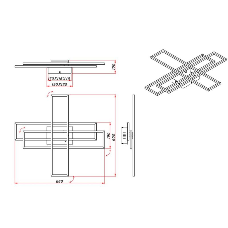 CORSO PLAFONIERA LED 36W LUCE DIMMERABILE IN METALLO 3 COLORI CON RETTANGOLI ORIENTABILI RL - Cristalensi Shop Online