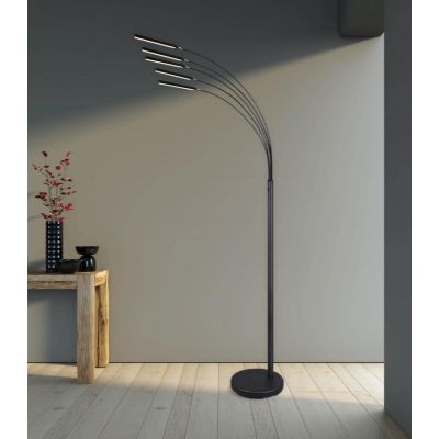 REED PIANTANA MODERNA AD ARCO CON LED 20W LUCE 3000K CON 5 BRACCI IN METALLO NERO O NICHEL ALTEZZA CM 195 RL - Cristalensi Shop 