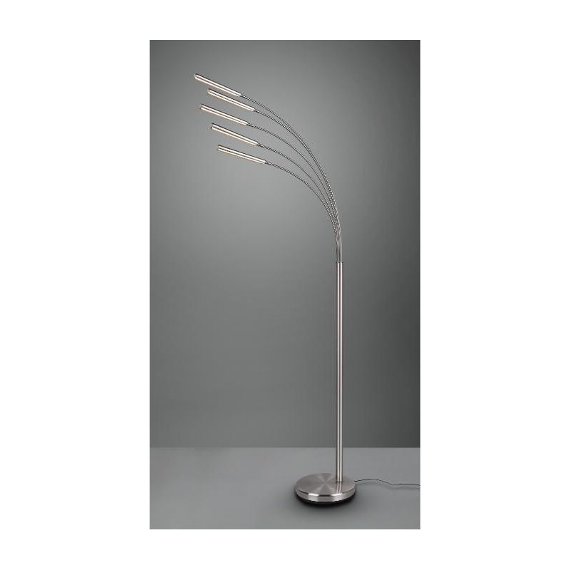 REED PIANTANA MODERNA AD ARCO CON LED 20W LUCE 3000K CON 5 BRACCI IN METALLO NERO O NICHEL ALTEZZA CM 195 RL - Cristalensi Shop 