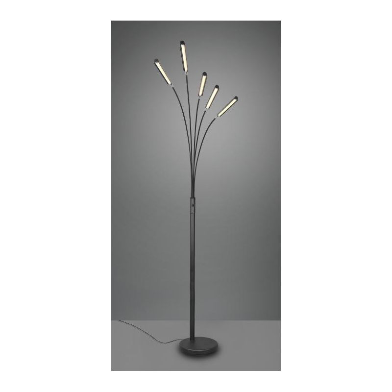 REED PIANTANA MODERNA AD ARCO CON LED 20W LUCE 3000K CON 5 BRACCI IN METALLO NERO O NICHEL ALTEZZA CM 195 RL - Cristalensi Shop 