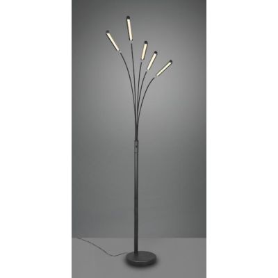 REED PIANTANA MODERNA AD ARCO CON LED 20W LUCE 3000K CON 5 BRACCI IN METALLO NERO O NICHEL ALTEZZA CM 195 RL - Cristalensi Shop 