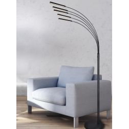 REED PIANTANA MODERNA AD ARCO CON LED 20W LUCE 3000K CON 5 BRACCI IN METALLO NERO O NICHEL ALTEZZA CM 195 RL - Cristalensi Shop 