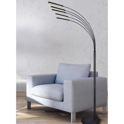 REED PIANTANA MODERNA AD ARCO CON LED 20W LUCE 3000K CON 5 BRACCI IN METALLO NERO O NICHEL ALTEZZA CM 195 RL - Cristalensi Shop 