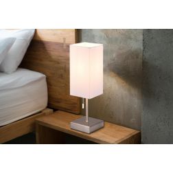 OLE LAMPADA DA TAVOLO CON PORTE USB MODERNA IN METALLO E TESSUTO 4 COLORI LAMPADINA 1XE27 RL - Cristalensi Shop Online 2