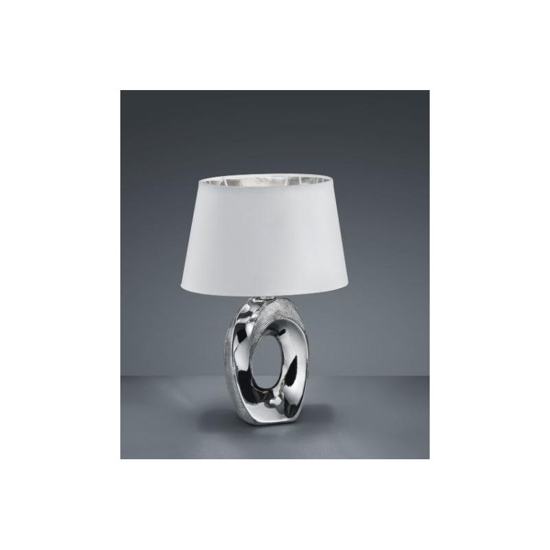 TABA LAMPADA DA TAVOLO IN CERAMICA ORO O ARGENTO CON PARALUME IN TESSUTO ALTEZZA CM 33 LAMPADINA 1XE14 RL - Cristalensi Shop Onl