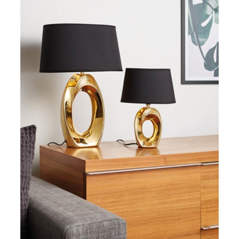 TABA LAMPADA DA TAVOLO IN CERAMICA ORO O ARGENTO CON PARALUME IN TESSUTO ALTEZZA CM 33 LAMPADINA 1XE14 RL - Cristalensi Shop Onl