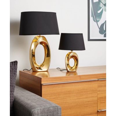 TABA LAMPADA DA TAVOLO IN CERAMICA ORO O ARGENTO CON PARALUME IN TESSUTO ALTEZZA CM 33 LAMPADINA 1XE14 RL - Cristalensi Shop Onl
