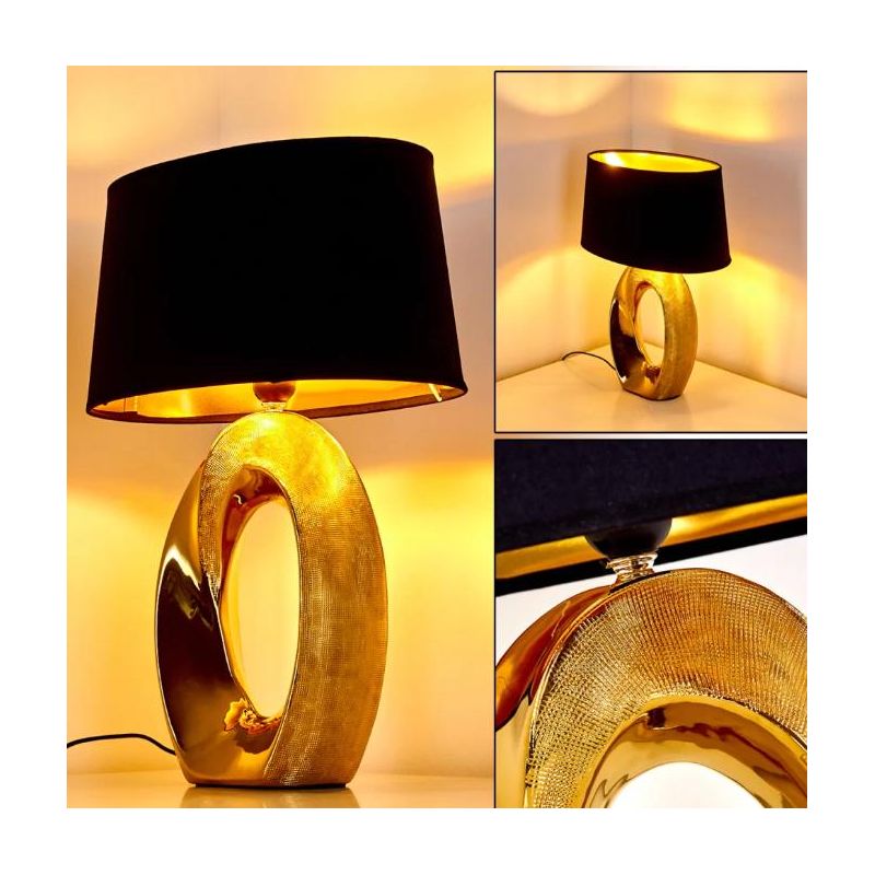 TABA LAMPADA DA TAVOLO IN CERAMICA ORO O ARGENTO CON PARALUME IN TESSUTO ALTEZZA CM 33 LAMPADINA 1XE14 RL - Cristalensi Shop Onl
