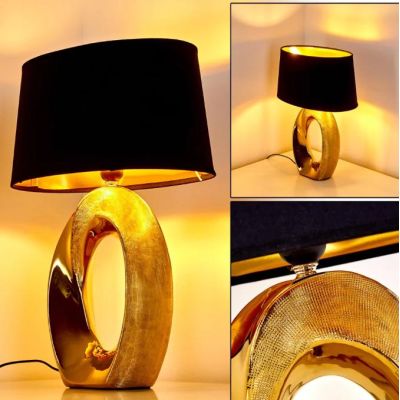 TABA LAMPADA DA TAVOLO IN CERAMICA ORO O ARGENTO CON PARALUME IN TESSUTO ALTEZZA CM 33 LAMPADINA 1XE14 RL - Cristalensi Shop Onl