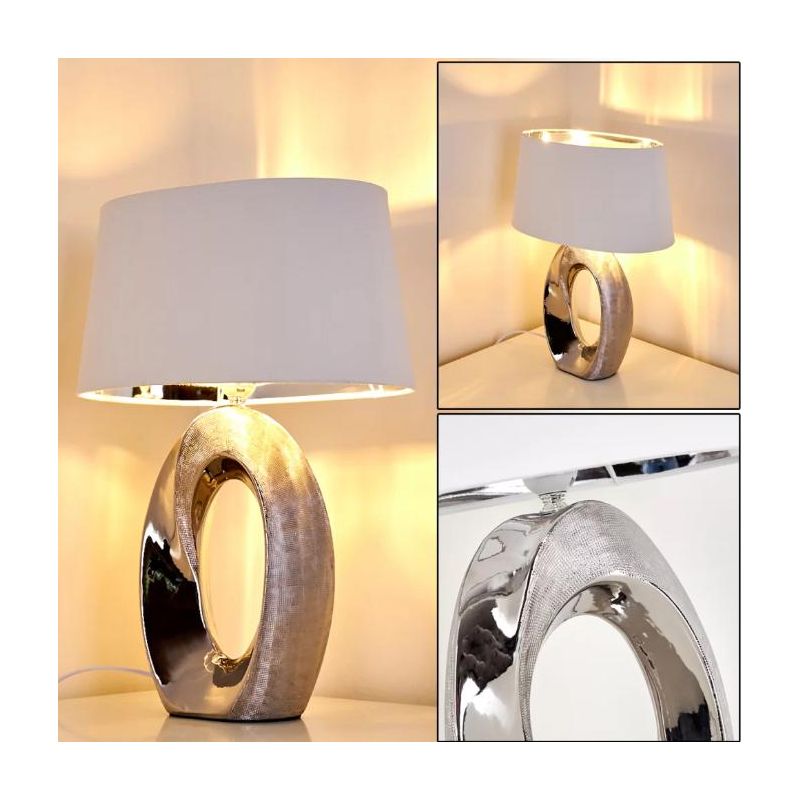 TABA LAMPADA DA TAVOLO IN CERAMICA ORO O ARGENTO CON PARALUME IN TESSUTO ALTEZZA CM 52 LAMPADINA 1XE27 RL - Cristalensi Shop Onl