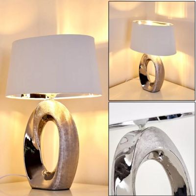TABA LAMPADA DA TAVOLO IN CERAMICA ORO O ARGENTO CON PARALUME IN TESSUTO ALTEZZA CM 52 LAMPADINA 1XE27 RL - Cristalensi Shop Onl