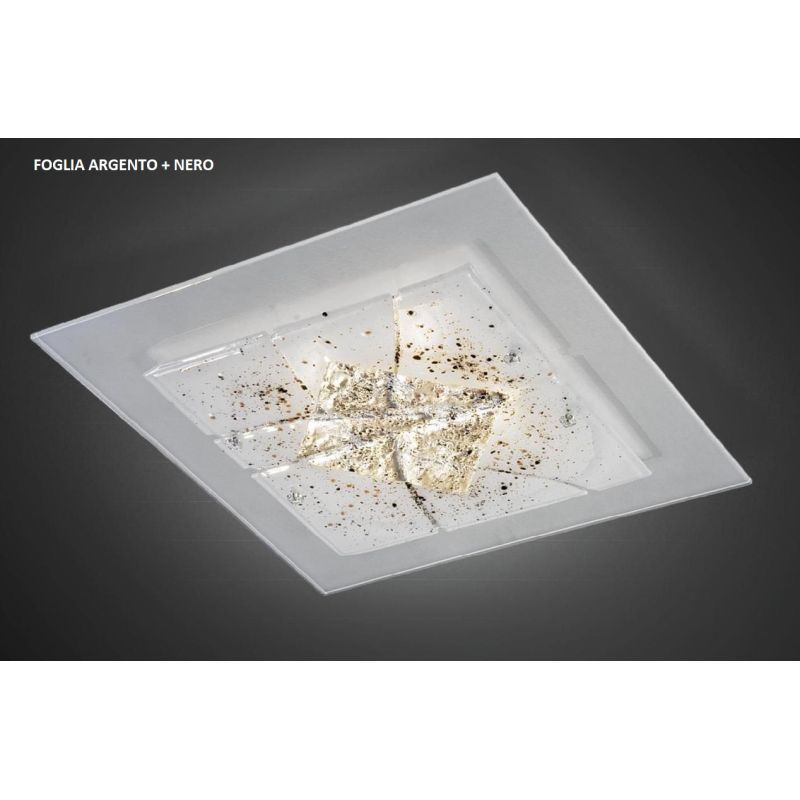 MIAMI PLAFONIERA CM 50x50 IN VETRO IN FOGLIA ORO O ARGENTO CON 7 DECORI MADE IN ITALY Familamp - Cristalensi Shop Online