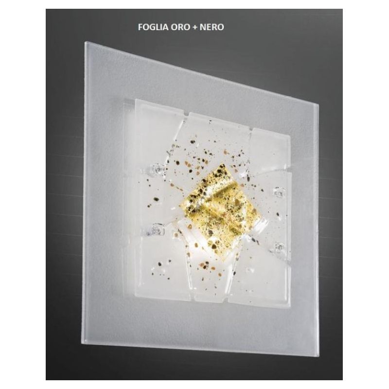 MIAMI PLAFONIERA CM 50x50 IN VETRO IN FOGLIA ORO O ARGENTO CON 7 DECORI MADE IN ITALY Familamp - Cristalensi Shop Online
