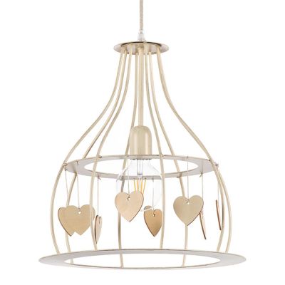 LEONILDE SOSPENSIONE SINGOLA DA BAMBINI IN METALLO AVORIO CON CUORI DECORATIVI IN LEGNO CRISTALENSI LIGHT - Cristalensi Shop Onl