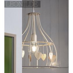 LEONILDE SOSPENSIONE SINGOLA DA BAMBINI IN METALLO AVORIO CON CUORI DECORATIVI IN LEGNO CRISTALENSI LIGHT - Cristalensi Shop Onl 2