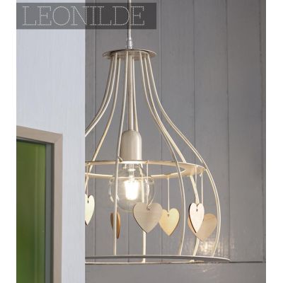 LEONILDE SOSPENSIONE SINGOLA DA BAMBINI IN METALLO AVORIO CON CUORI DECORATIVI IN LEGNO CRISTALENSI LIGHT - Cristalensi Shop Onl