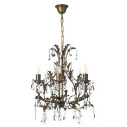 BOTTE LAMPADARIO CLASSICO 5 LUCI IN METALLO BRONZO CON PENDAGLI IN CRISTALLO E LAMPADINE A VISTA CRISTALENSI LIGHT - Cristalensi