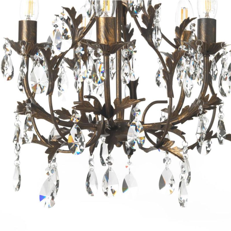 BOTTE LAMPADARIO CLASSICO 5 LUCI IN METALLO BRONZO CON PENDAGLI IN CRISTALLO E LAMPADINE A VISTA CRISTALENSI LIGHT - Cristalensi