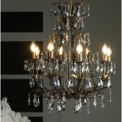 BOTTE LAMPADARIO CLASSICO 8 LUCI IN METALLO BRONZO CON PENDAGLI IN CRISTALLO E LAMPADINE A VISTA CRISTALENSI LIGHT - Cristalensi