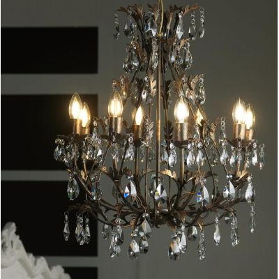 BOTTE LAMPADARIO CLASSICO 8 LUCI IN METALLO BRONZO CON PENDAGLI IN CRISTALLO E LAMPADINE A VISTA CRISTALENSI LIGHT - Cristalensi