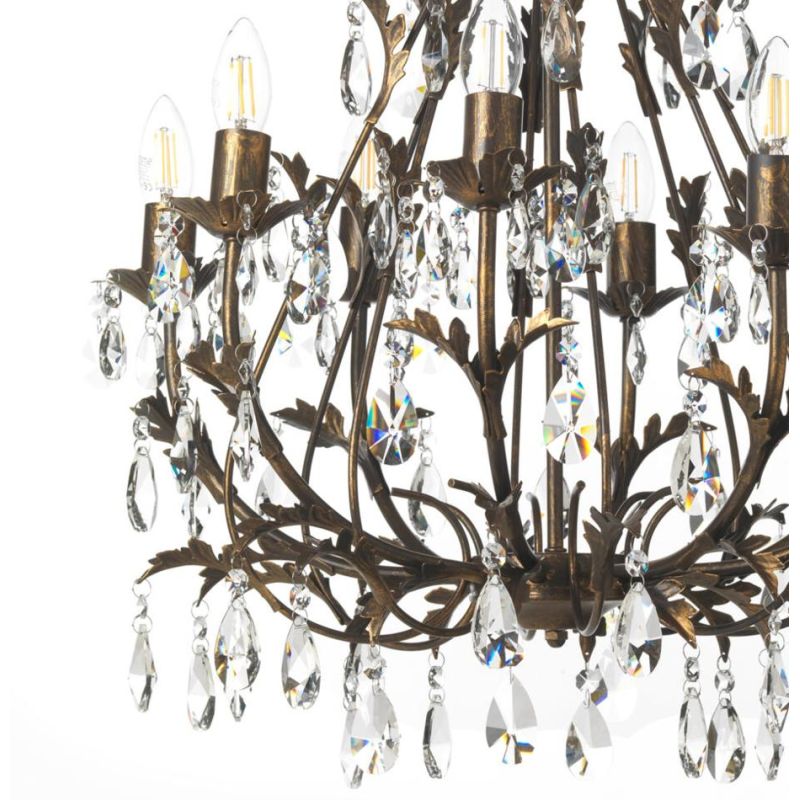 BOTTE LAMPADARIO CLASSICO 8 LUCI IN METALLO BRONZO CON PENDAGLI IN CRISTALLO E LAMPADINE A VISTA CRISTALENSI LIGHT - Cristalensi