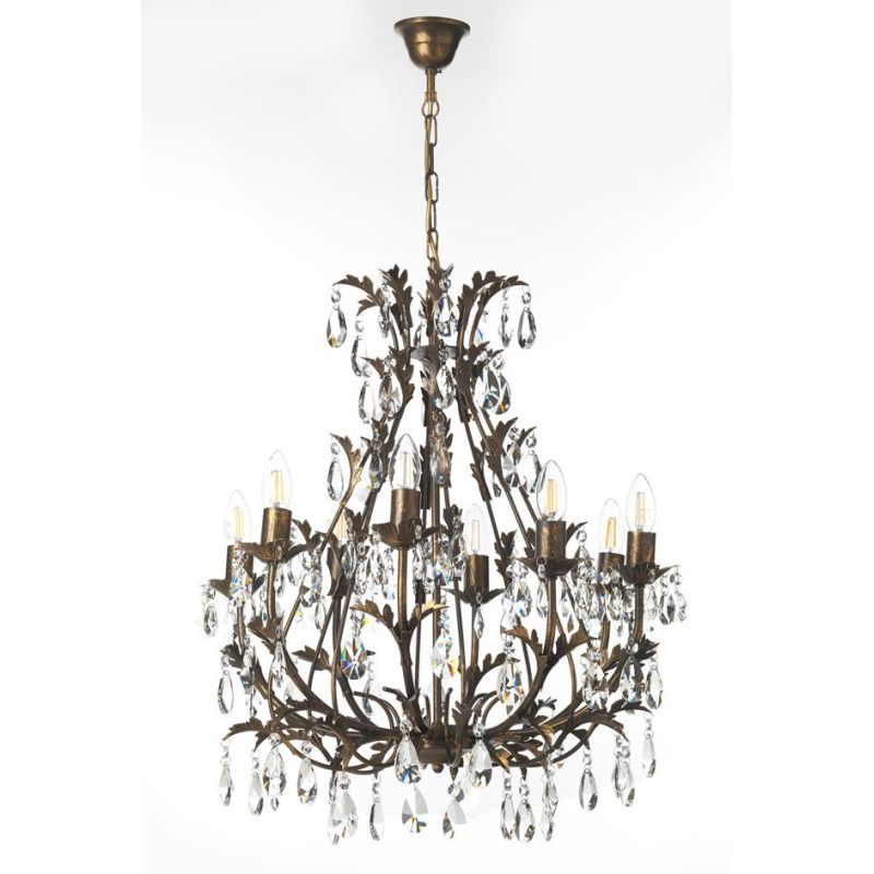 BOTTE LAMPADARIO CLASSICO 8 LUCI IN METALLO BRONZO CON PENDAGLI IN CRISTALLO E LAMPADINE A VISTA CRISTALENSI LIGHT - Cristalensi