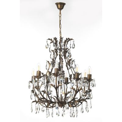BOTTE LAMPADARIO CLASSICO 8 LUCI IN METALLO BRONZO CON PENDAGLI IN CRISTALLO E LAMPADINE A VISTA CRISTALENSI LIGHT - Cristalensi