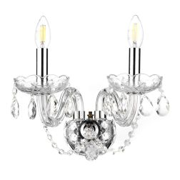 SVETLANA APPLIQUE ELEGANTE 2 LUCI CLASSICO IN VETRO TRASPARENTE CON PENDAGLI IN CRISTALLO CRISTALENSI LIGHT - Cristalensi Shop O
