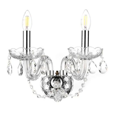 SVETLANA APPLIQUE ELEGANTE 2 LUCI CLASSICO IN VETRO TRASPARENTE CON PENDAGLI IN CRISTALLO CRISTALENSI LIGHT - Cristalensi Shop O
