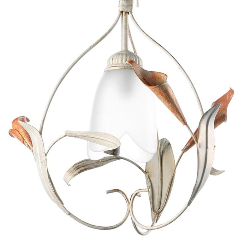 LUCREZIA SOSPENSIONE SINGOLA CLASSICA FINITURA AVORIO CON PARALUME IN VETRO SABBIATO CRISTALENSI LIGHT - Cristalensi Shop Online