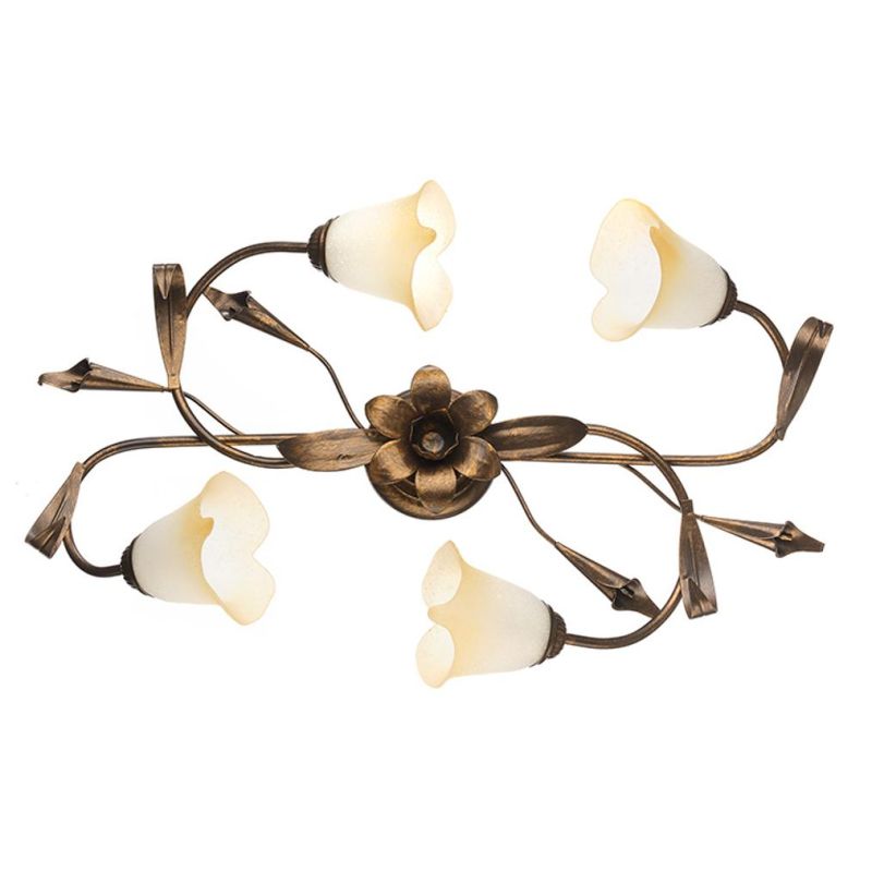 LUCREZIA PLAFONIERA CLASSICA 4 LUCI CON FINITURA AVORIO ANTICO O BRONZO E PARALUMI IN VETRO SABBIATO CRISTALENSI LIGHT - Cristal