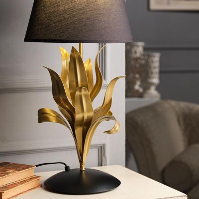 DRUSILLA LAMPADA DA TAVOLO CLASSICA IN METALLO NERO E ORO CON PARALUME IN STOFFA NERA ALTEZZA CM 60 CRISTALENSI LIGHT - Cristale