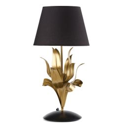 DRUSILLA LAMPADA DA TAVOLO CLASSICA IN METALLO NERO E ORO CON PARALUME IN STOFFA NERA ALTEZZA CM 60 CRISTALENSI LIGHT - Cristale