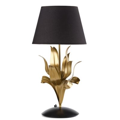 DRUSILLA LAMPADA DA TAVOLO CLASSICA IN METALLO NERO E ORO CON PARALUME IN STOFFA NERA ALTEZZA CM 60 CRISTALENSI LIGHT - Cristale