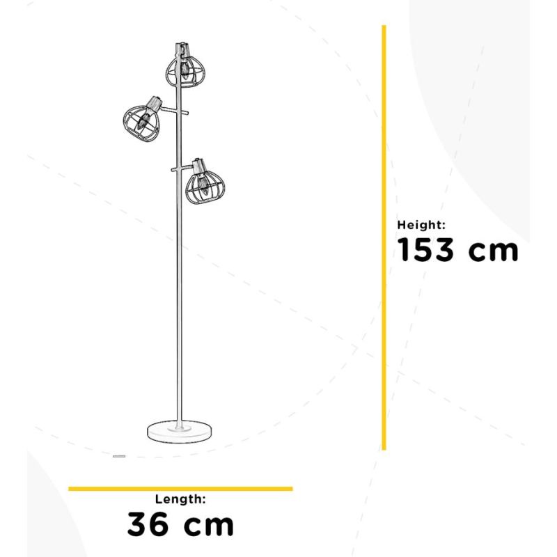 GINGER PIANTANA 3 LUCI STILE VINTAGE IN METALLO NERO CON DETTAGLI IN LEGNO LAMPADINE ATTACCO E14 CRISTALENSI LIGHT - Cristalensi