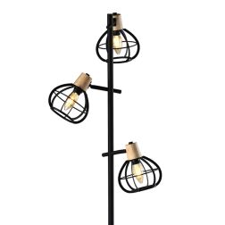 GINGER PIANTANA 3 LUCI STILE VINTAGE IN METALLO NERO CON DETTAGLI IN LEGNO LAMPADINE ATTACCO E14 CRISTALENSI LIGHT - Cristalensi 2