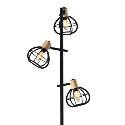 GINGER PIANTANA 3 LUCI STILE VINTAGE IN METALLO NERO CON DETTAGLI IN LEGNO LAMPADINE ATTACCO E14 CRISTALENSI LIGHT - Cristalensi