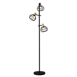 GINGER PIANTANA 3 LUCI STILE VINTAGE IN METALLO NERO CON DETTAGLI IN LEGNO LAMPADINE ATTACCO E14 CRISTALENSI LIGHT - Cristalensi