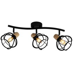 GINGER PLAFONIERA RETTANGOLARE 3 LUCI VINTAGE IN METALLO NERO CON DETTAGLI IN LEGNO LAMPADINE ATTACCO E14 CRISTALENSI LIGHT - Cr 2
