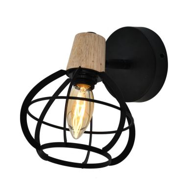 GINGER SPOT 1 LUCE IN STILE VINTAGE IN METALLO NERO CON DETTAGLI IN LEGNO LAMPADINA ATTACCO E14 CRISTALENSI LIGHT - Cristalensi