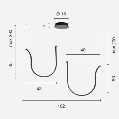 ARQUA SOSPENSIONE DOPPIA CURVA IN METALLO ORO O NERO LED 66W LUCE 3000K DIMMERABILE MODERNA ONDALUCE CICIRIELLO - Cristalensi Sh